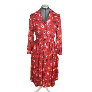 Vintage 70s Dress Women's Small Sheer Long Sleeve Floral Puff Sleeves